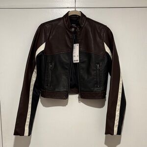 NWT Urban Outfitters Women's Brown and Black Leather Jacket